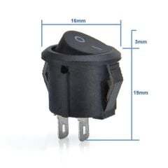 16mm Yuvarlak 2 Pin Anahtar Siyah