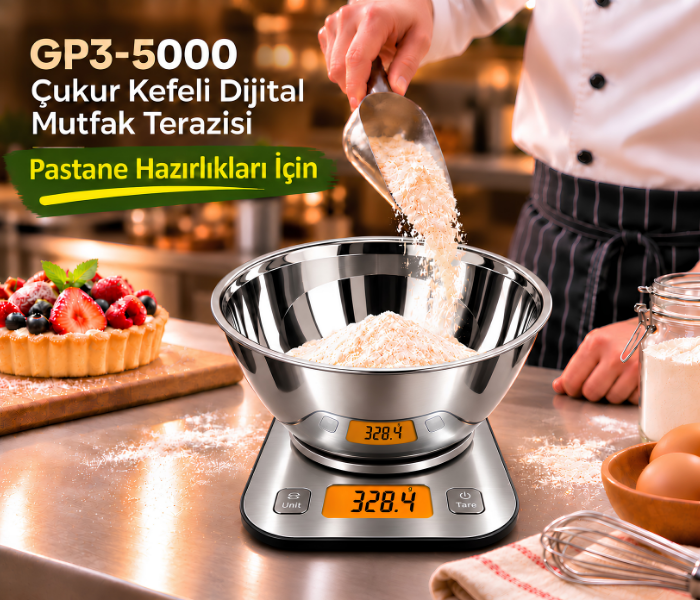 GP3-5000 Çukur Kefeli Dijital Mutfak Terazisi 5KG