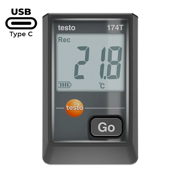 Testo 174T USB-C Girişli Sıcaklık Kayıt Datalogger Cihazı | Siyah