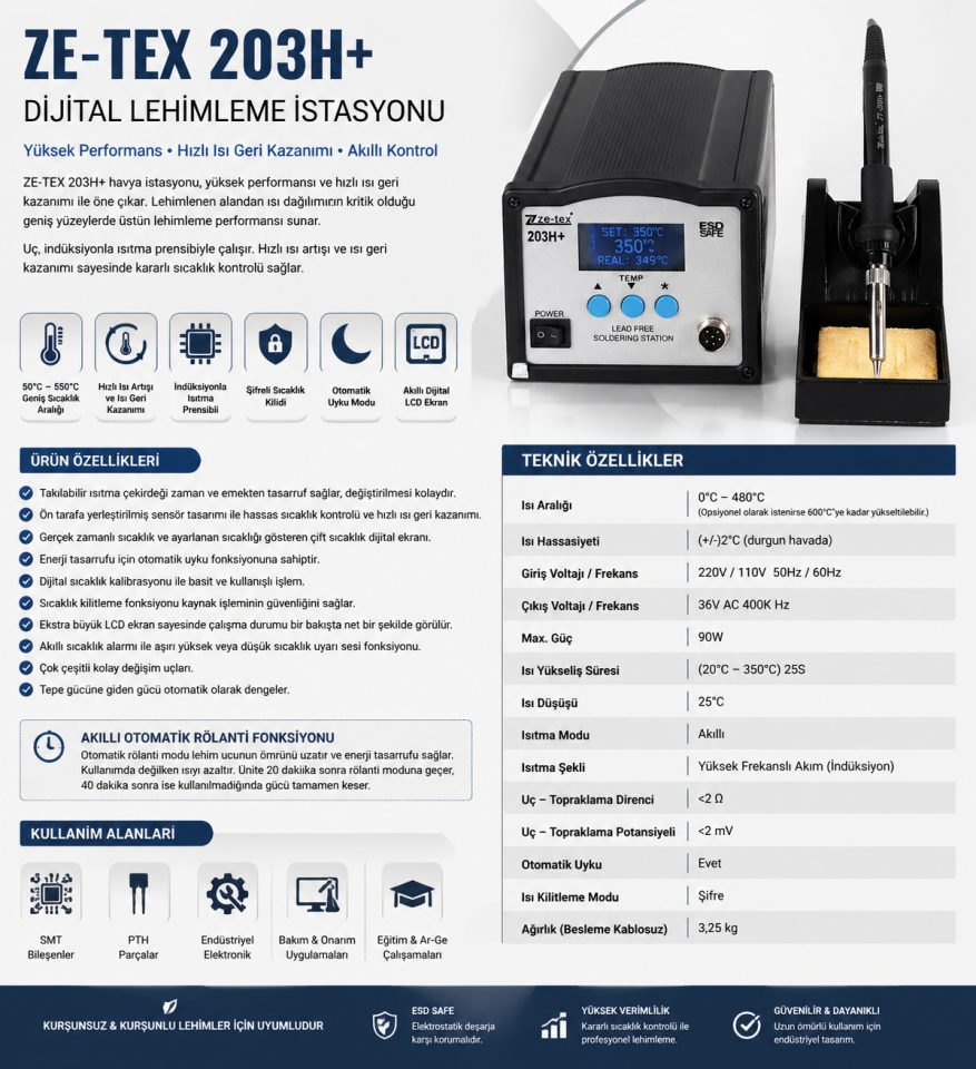 Ze-Tex 203H+ 90W Dijital Havya İstasyonu