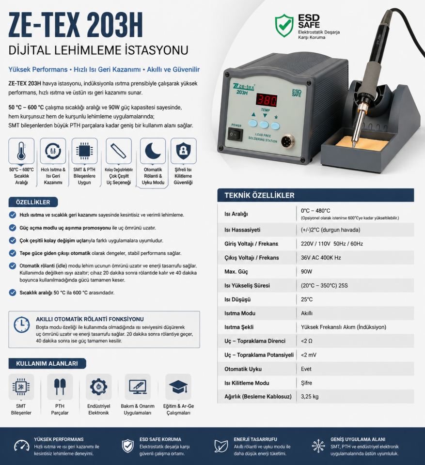 Ze-Tex 203H 90W Dijital Havya İstasyonu