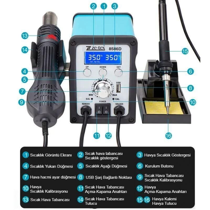 Ze-Tex 8586D Sıcak Hava Üflemeli Havya İstasyonu