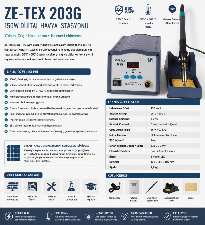 Ze-Tex 203G 150W Dijital Havya İstasyonu