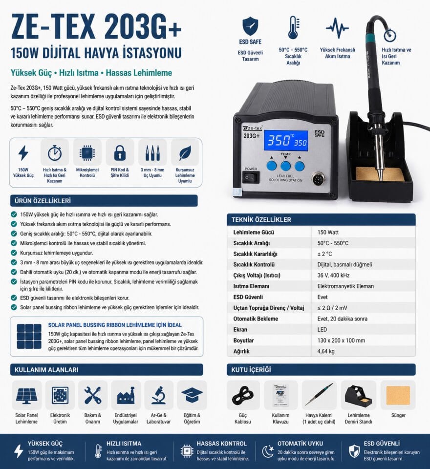 Ze-Tex 203G+ 150W Dijital Havya İstasyonu