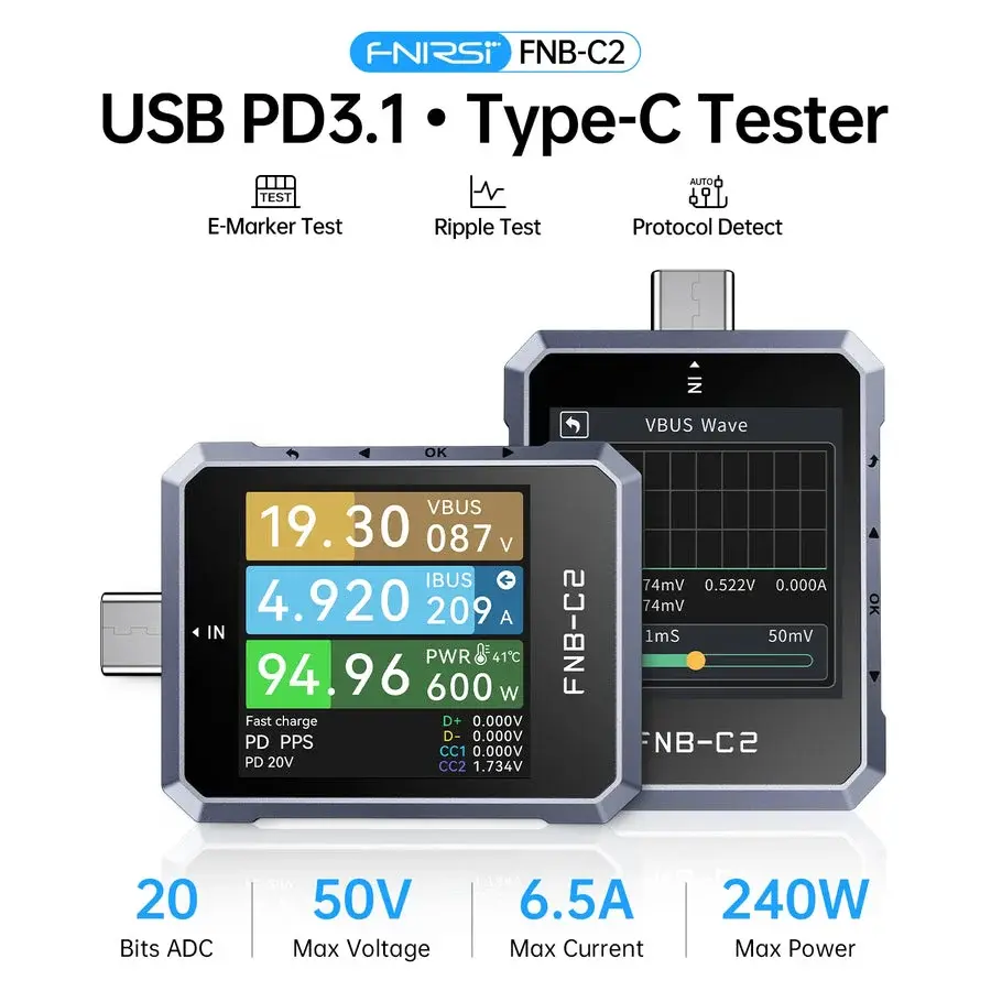 Fnirsi FNB-C2 240W USB-C PD 3.1 Hızlı Şarj Test Cihazı