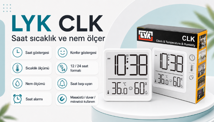 LYK CLK Dijital Termometre, Higrometre ve Saat