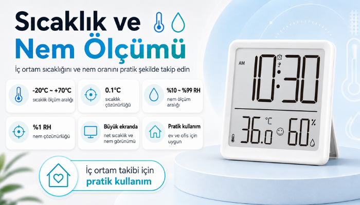 LYK CLK Dijital Termometre, Higrometre ve Saat