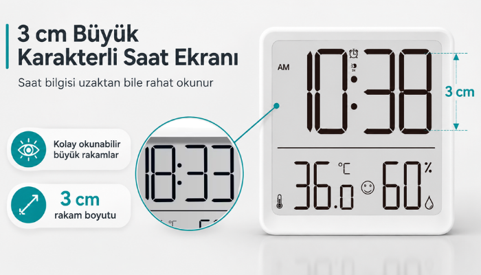 LYK CLK Dijital Termometre, Higrometre ve Saat