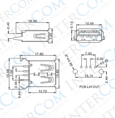 IC-265A USB Şase A Tip 180° Dişi