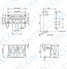 IC-265C USB Şase A Tip 90° Dişi Kısa