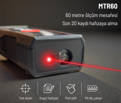 MTR60 Klipsli Lazerli Mesafe Ölçer 60 Metre Ölçüm Mesafesi