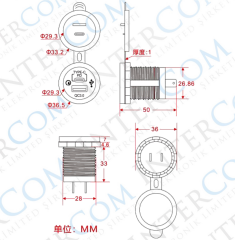 IC-266C-5 Pano Tipi USB 3.0 + Type-c Soket 12-24V - TYPE-C 30W - USB 18W