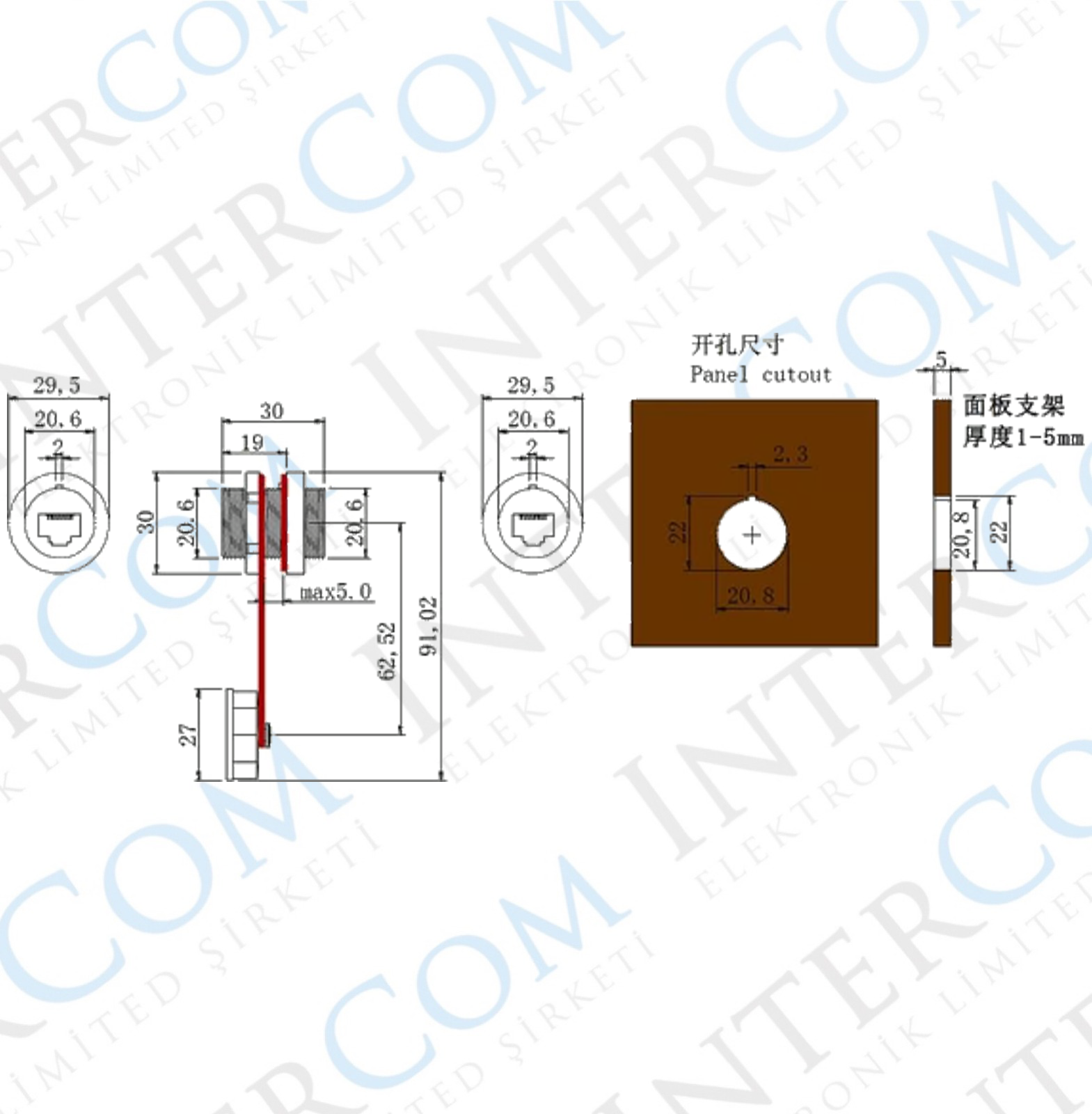 IC-266H Pano Tipi RJ45 Soket IP67
