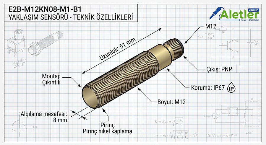 Omron E2B-M12KN08-M1-B1 M12 8mm Pnp No Endüktif Sensör