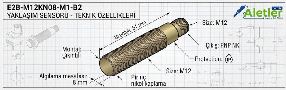Omron E2B-M12KN08-M1-B2 m12 8mm Pnp NK Endüktif Sensör