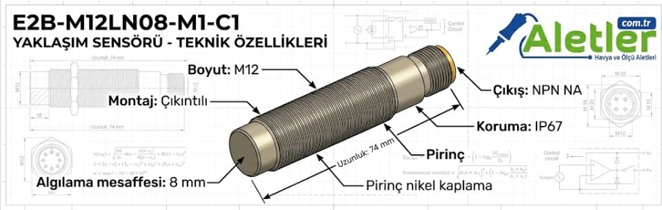 Omron E2B-M12LN08-M1-C1 m12 8mm Npn No Uzun Gövde Çıkık Kafa Konnektörlü Endüktif Sensör