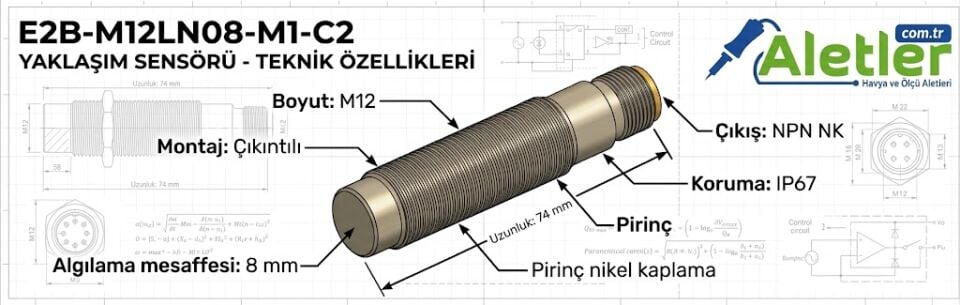 Omron E2B-M12LN08-M1-C2 m12 8mm Npn Nc Uzun Gövde Çıkık Kafa Konnektörlü Endüktif Sensör