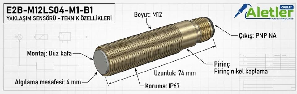 Omron E2B-M12LS04-M1-B1 m12 4mm Pnp No Uzun Gövde Konnektörlü Endüktif Sensör