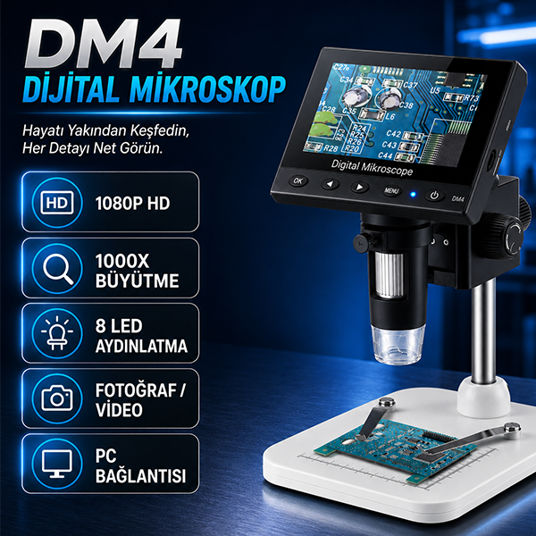 DM4 Mini Ekranlı 1000X Dijital Mikroskop