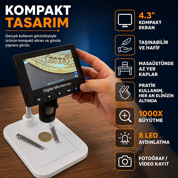DM4 Mini Ekranlı 1000X Dijital Mikroskop