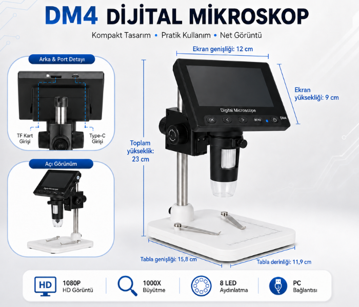 DM4 Mini Ekranlı 1000X Dijital Mikroskop