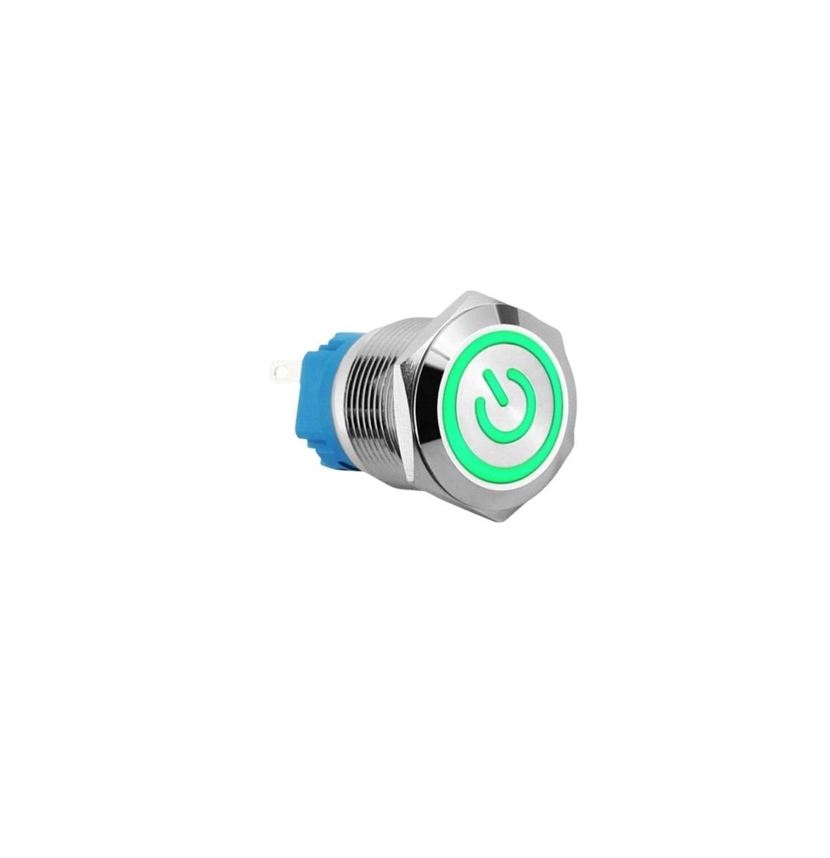 E3T 19MM METAL BUTON KALICILI 12-24V YEŞİL LED 1NO/1NC