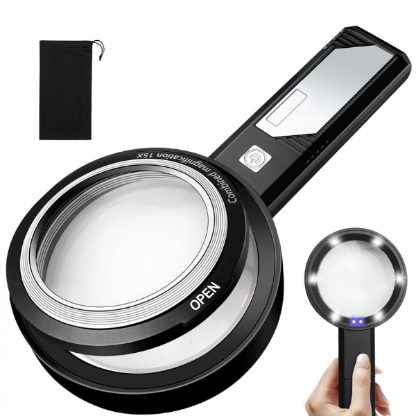 2290 Işıklı El Tipi Büyüteç 15X (10X/5X)