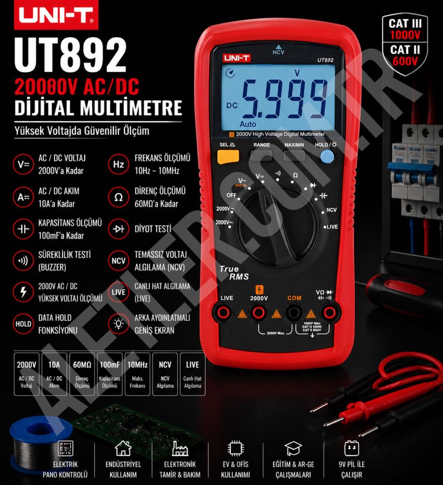Unit UT892 2000V AC/DC Yüksek Voltajlı Dijital Multimetre