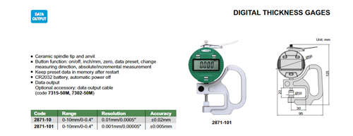 Insize 2871-101 Dijital Kalınlık Komparatörü 10 mm / 0.005 mm