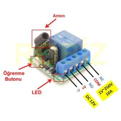 433Mhz RF 1 Kanal Röle Modül DC 12V