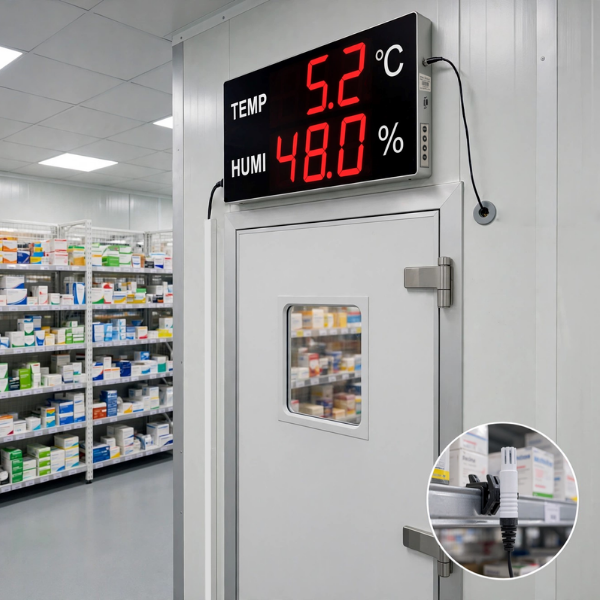 Huato CableSense-50 Kablolu Ekstra Büyük Sıcaklık Nem Göstergesi | 3 m Sensörlü | 12,5 cm Rakam