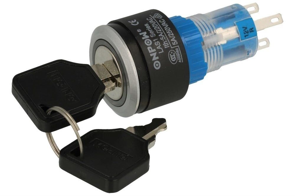 LAS1-AWY-11Y-21 22mm Plastik Anahtarlı Switch 0-I Ledli