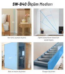 Sndway SW-B40 Geniş Yatay Göstergeli Metal Lazermetre Şarjlı