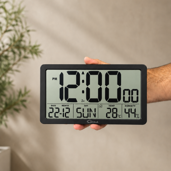 Loyka LCDSY75 Siyah Dijital LCD Saat | Tarih, Sıcaklık ve Nem Göstergeli