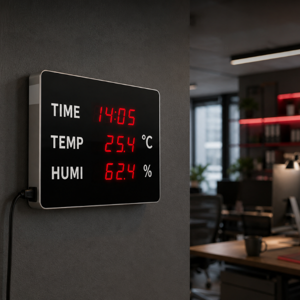 Huato TimeSense-18 Büyük Dijital Saat, Sıcaklık ve Nem Göstergesi | 4,5 cm Rakam
