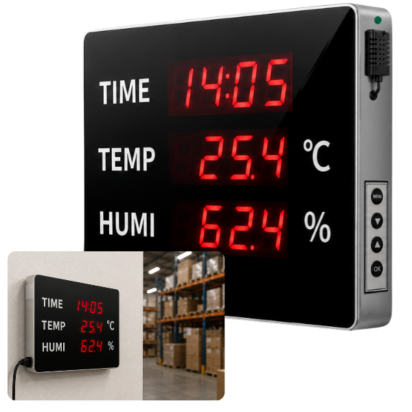 Huato TimeSense-18 Büyük Dijital Saat, Sıcaklık ve Nem Göstergesi | 4,5 cm Rakam
