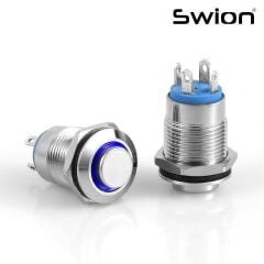 D12-B | 12MM METAL YAYLI BUTON 12-24V MAVİ LED