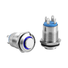 D12-B | 12MM METAL YAYLI BUTON 12-24V MAVİ LED