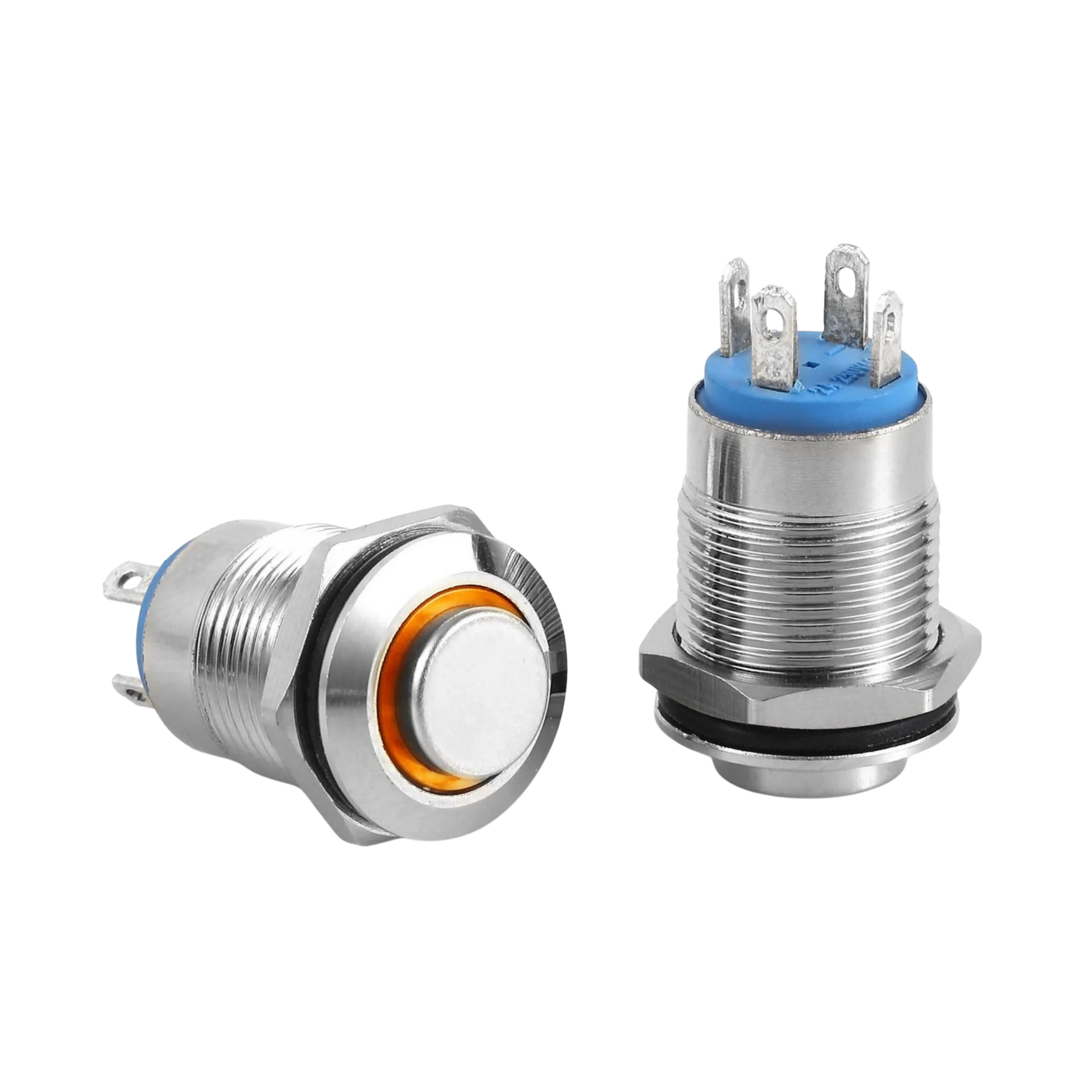 D12-O | 12MM METAL YAYLI BUTON 12-24V TURUNCU LED