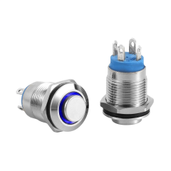 D12A-B | 12MM METAL KALICILI BUTON 12-24V MAVİ LED
