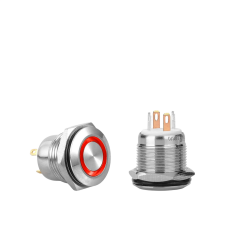 D34 | 16MM METAL YAYLI BUTON 12-24V KIRMIZI LED