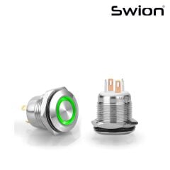 D35 | 16MM METAL YAYLI BUTON 12-24V YEŞİL LED