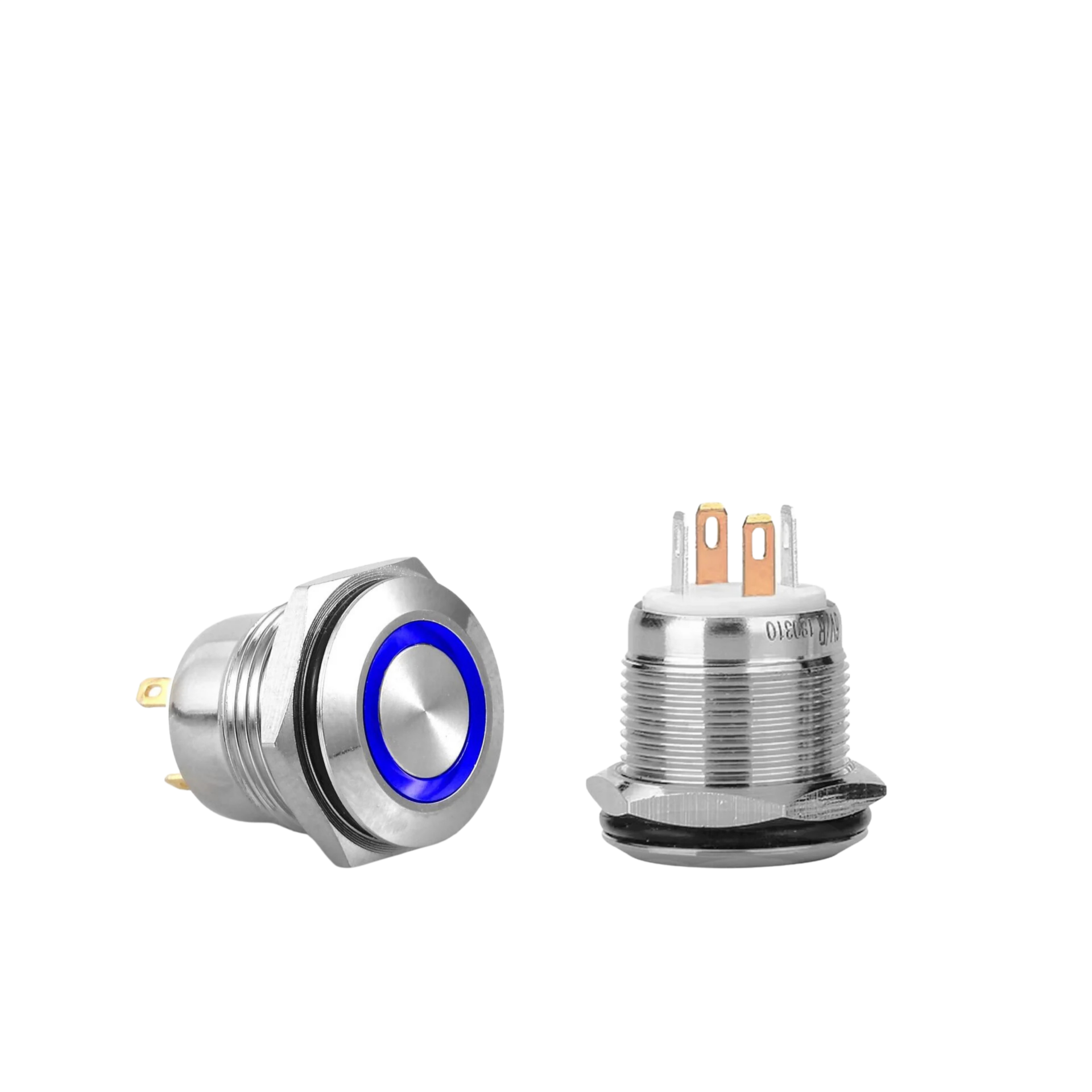 D36 | 16MM METAL YAYLI BUTON 12-24V MAVİ LED