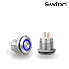 D36 | 16MM METAL YAYLI BUTON 12-24V MAVİ LED