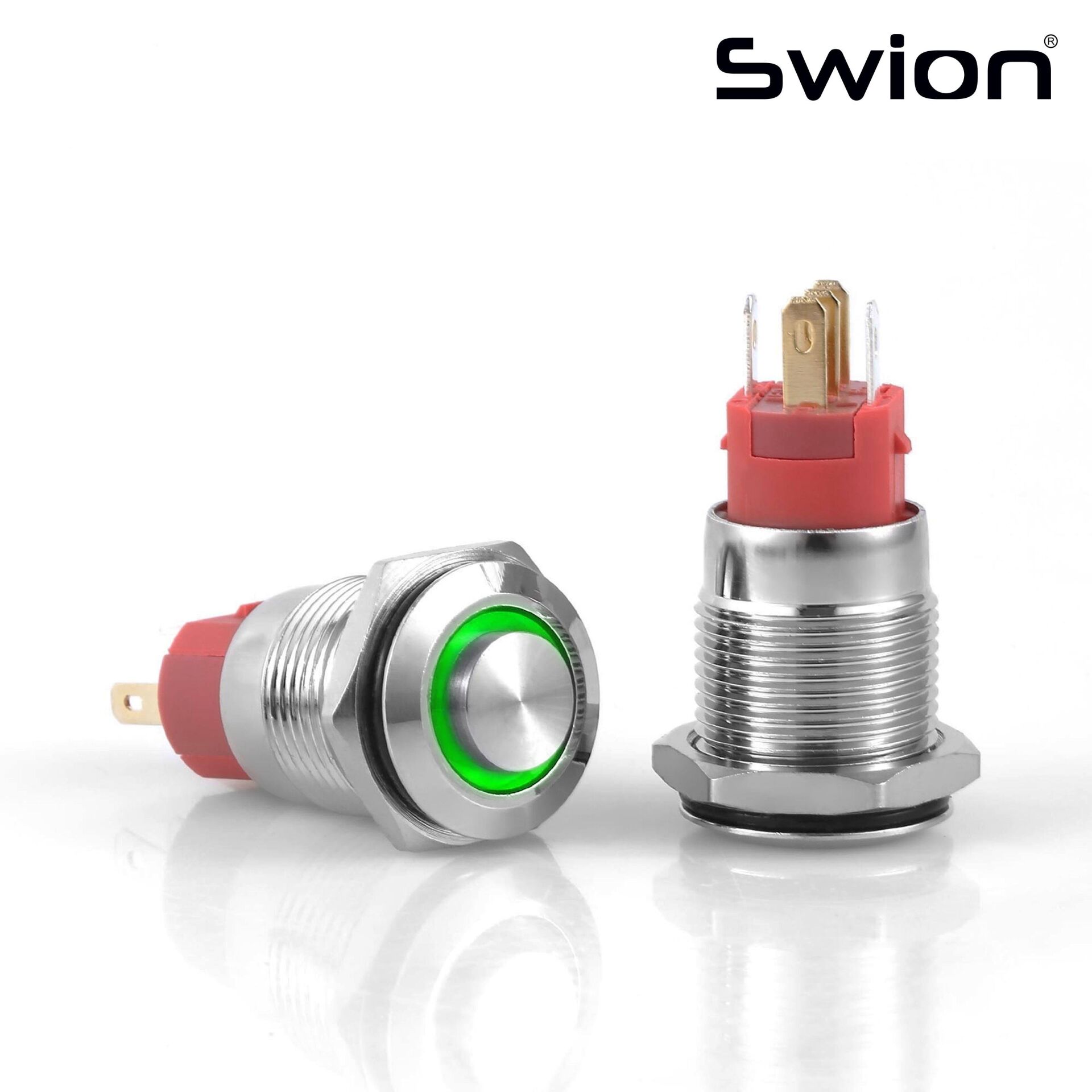 D20 | 16MM METAL KALICILI BUTON 12-24V YEŞİL LED