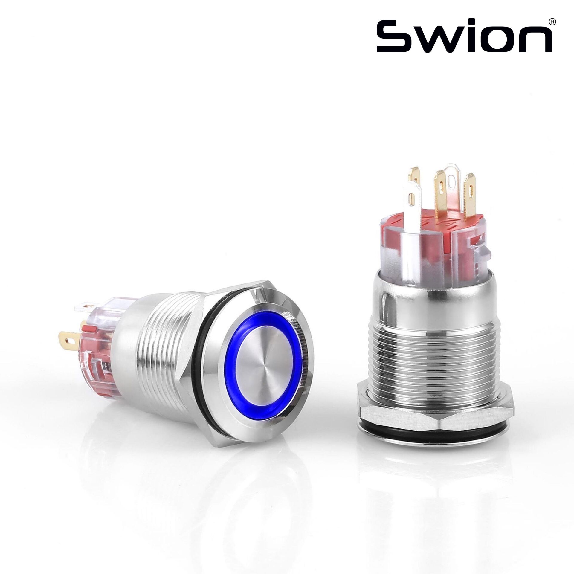 D2 | 19MM METAL KALICILI BUTON 12-24V MAVİ LED