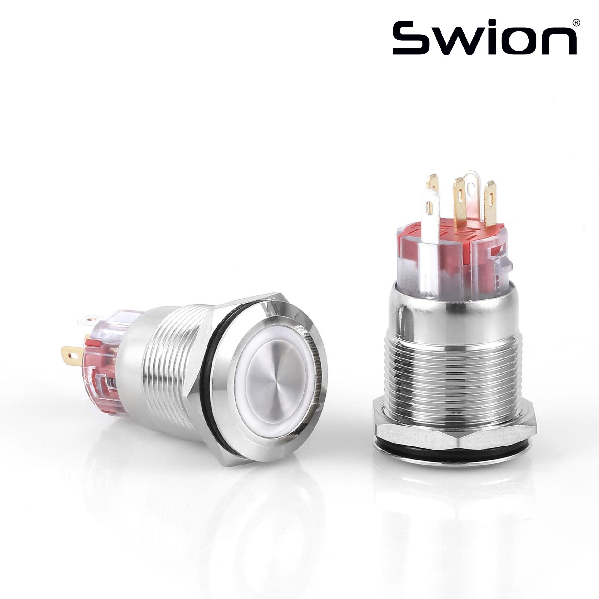 D47 | 19MM METAL KALICILI BUTON 12-24V BEYAZ LED