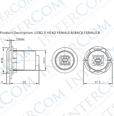 USB-04C-BK 22MM PANO TİP SİYAH USB B DİŞİ SOKET