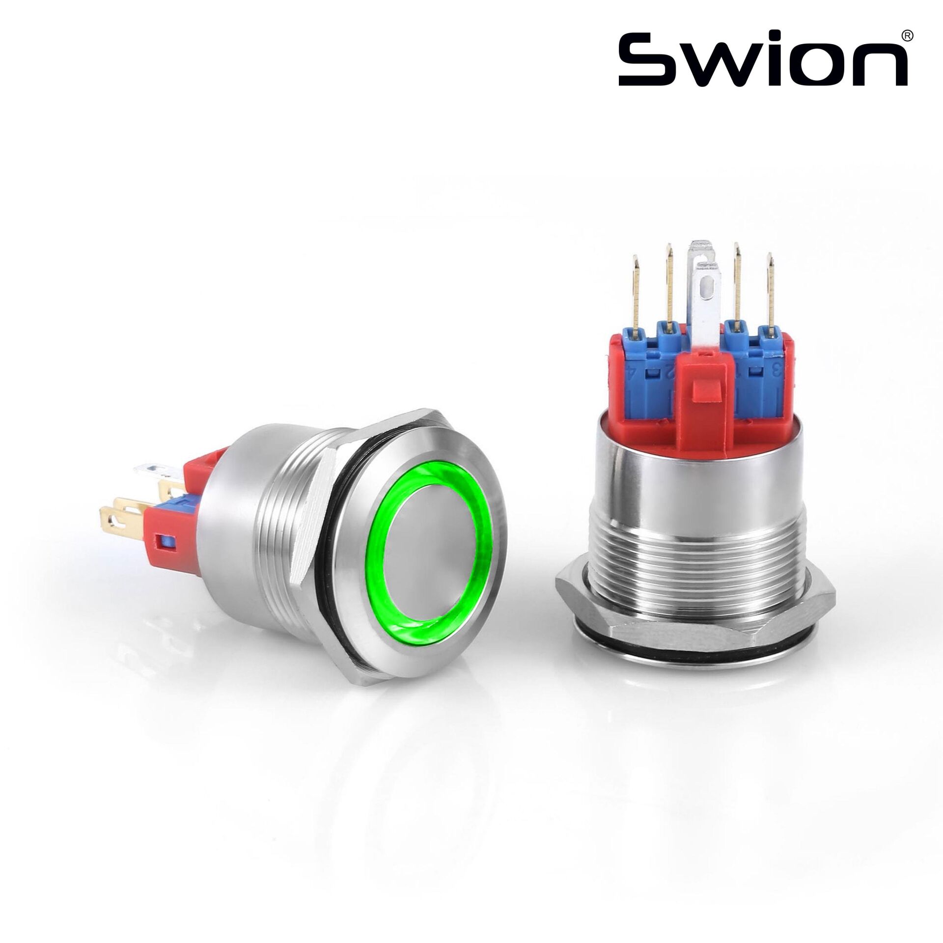 D70 | 22MM METAL YAYLI BUTON 12-24V YEŞİL LED