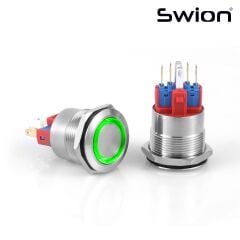 D70 | 22MM METAL YAYLI BUTON 12-24V YEŞİL LED